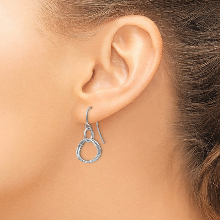 14K White Gold Small Twisted Circle Dangle French Hook Earrings