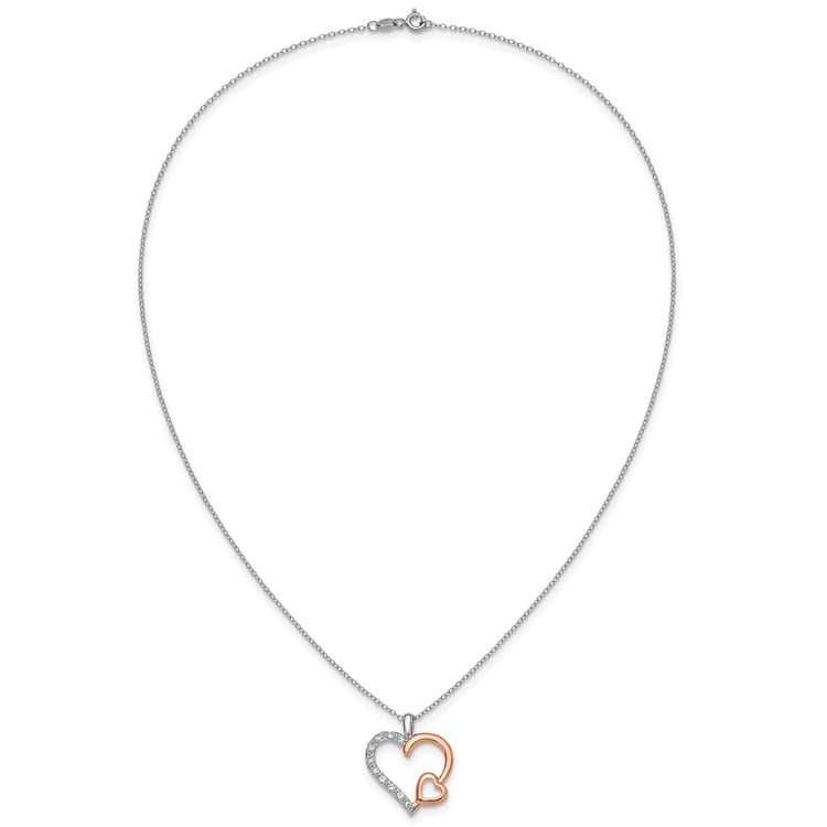 Sterling Silver Rose Gold-Tone Cubic Zirconia Rose Gold Heart Necklace - Hypoallergenic Sterling Silver Heart Necklaces for Women - Size 18  - view 4