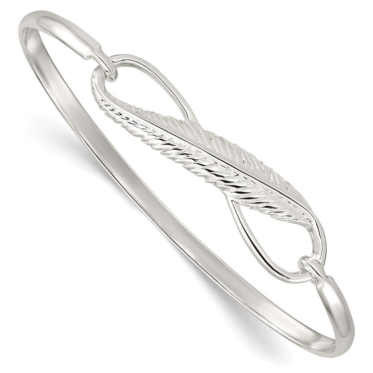 Sterling Silver Infinity W/feather Bangle Bracelet