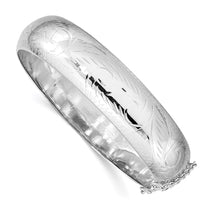 Sterling Silver Rhodium-plated D/C 10.25mm Hinged Bangle Bracelet