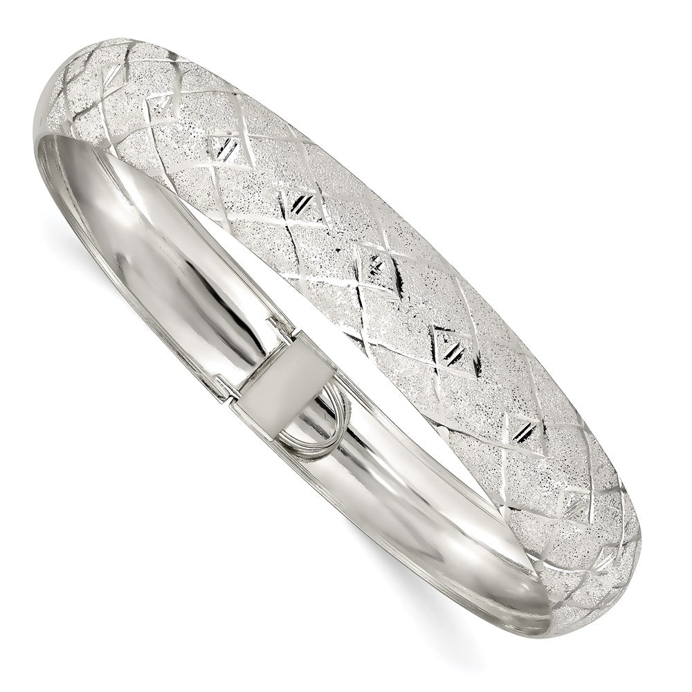 Sterling Silver 10mm Polished D/C Textured Flexible Bangle