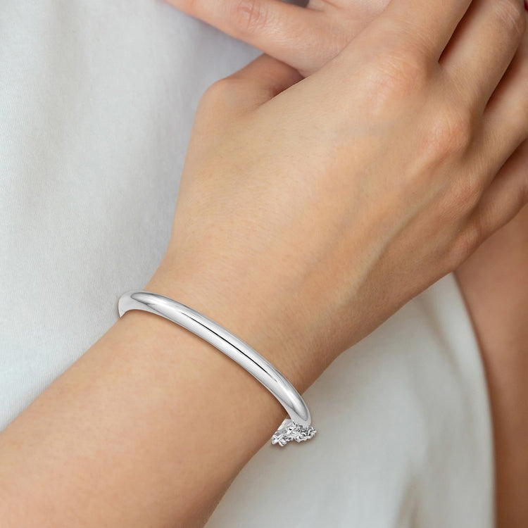 Sterling Silver Rhodium-Plated Rh-plated Polished 4mm W/ Safety Hinged Children's Bangle
