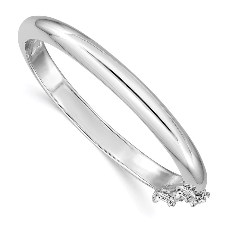 Sterling Silver Rhodium-Plated Rh-plated Polished 4mm W/ Safety Hinged Children's Bangle