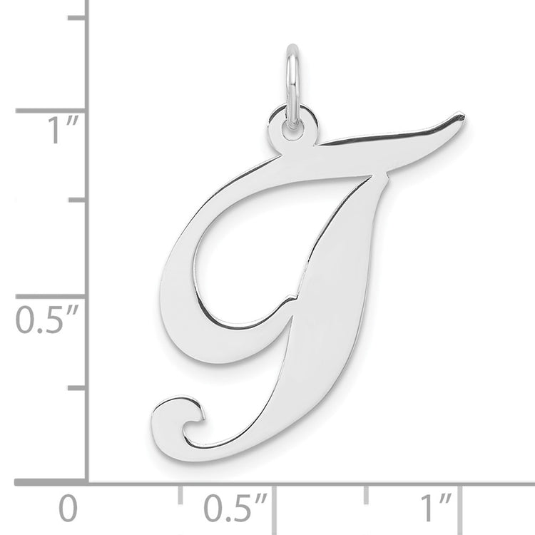 Sterling Silver Large Script Letter T Initial Pendant Necklace - view 4