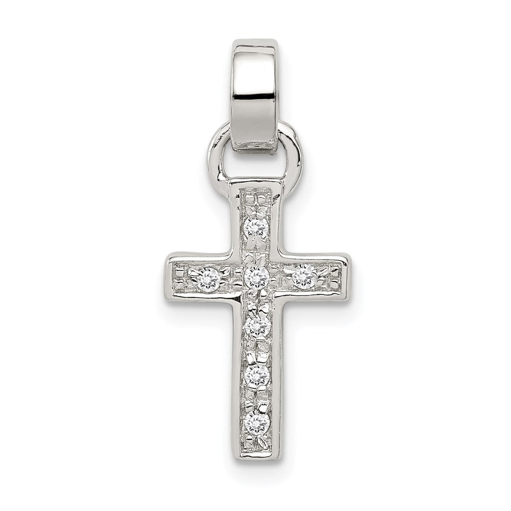 Sterling Silver Rhodium-plated CZ Cross Charm