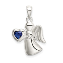 Sterling Silver Angel w/Light Blue CZ Heart Pendant