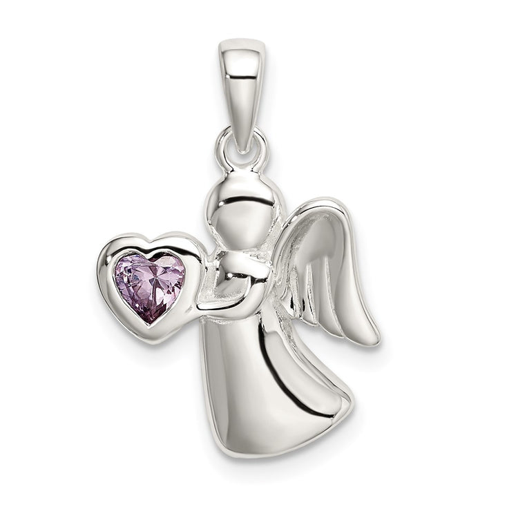 Sterling Silver 15MM Angel W/light Blue CZ Heart Pendant Bracelet Womens