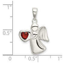 Sterling Silver Angel w/Dark Red CZ Heart Pendant