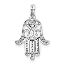 Sterling Silver Rhodium-plated CZ Chamseh Pendant