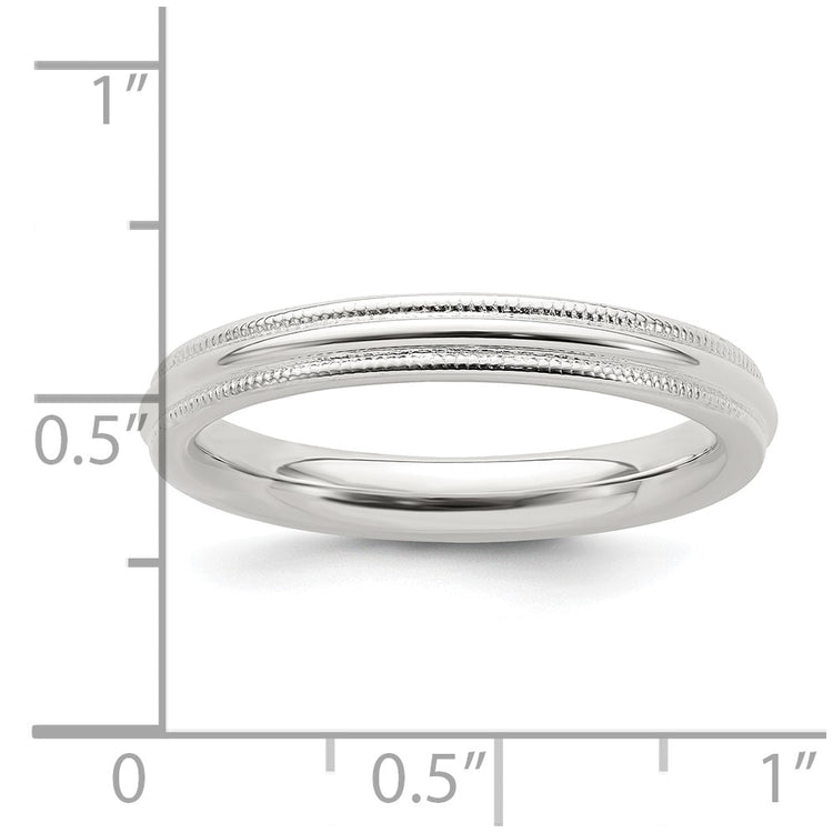 Sterling Silver 3mm Comfort Fit Half Round Milgrain