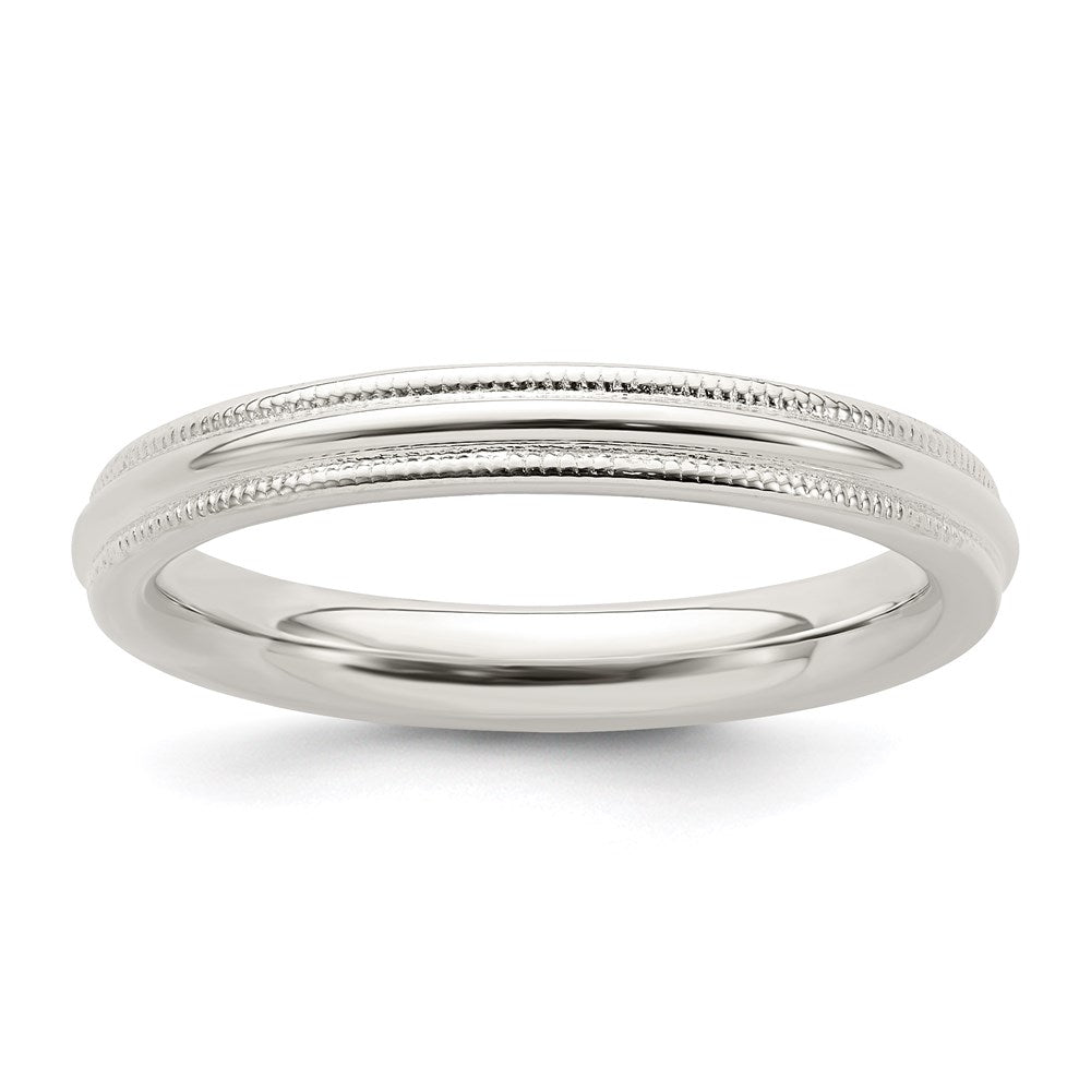 Sterling Silver 3mm Comfort Fit Half Round Milgrain