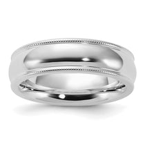 Sterling Silver Rhodium-plated 6mm Comfort Fit Milgrain