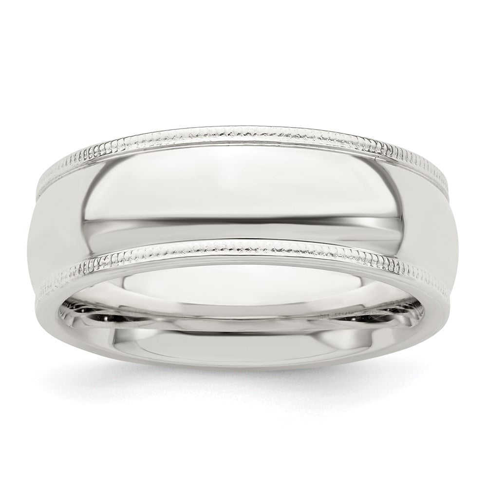 Sterling Silver 7mm Comfort Fit Half Round Milgrain