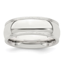 Sterling Silver 7mm Comfort Fit Half Round Milgrain