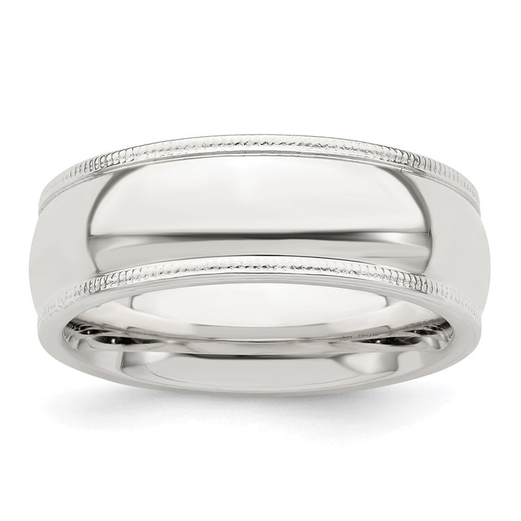 Sterling Silver 7mm Comfort Fit Half Round Milgrain