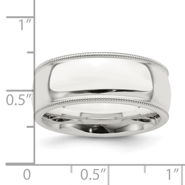 Sterling Silver 8mm Comfort Fit Half Round Milgrain