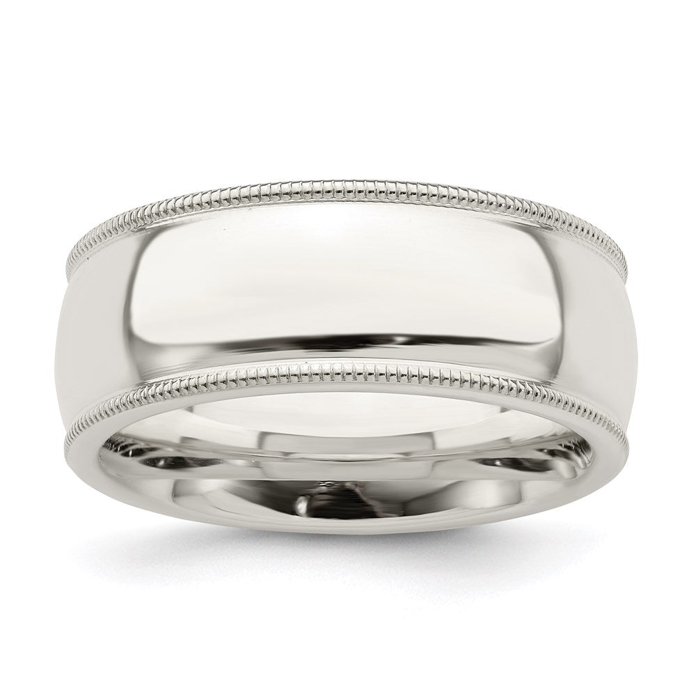 Sterling Silver 8mm Comfort Fit Half Round Milgrain