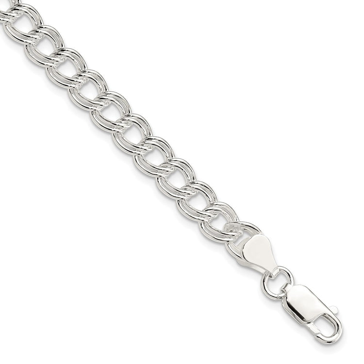 Sterling Silver 7MM Double Link Charm Bracelet Womens Available in 6-8 Inch Lengths