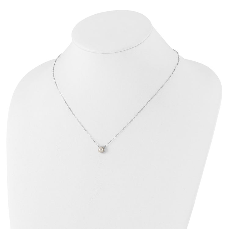 Sterling Silver Halo Pearl & CZ Necklace 18-19" – Cheryl M - view 3