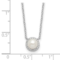 Sterling Silver Halo Pearl & CZ Necklace 18-19" – Cheryl M - view 4