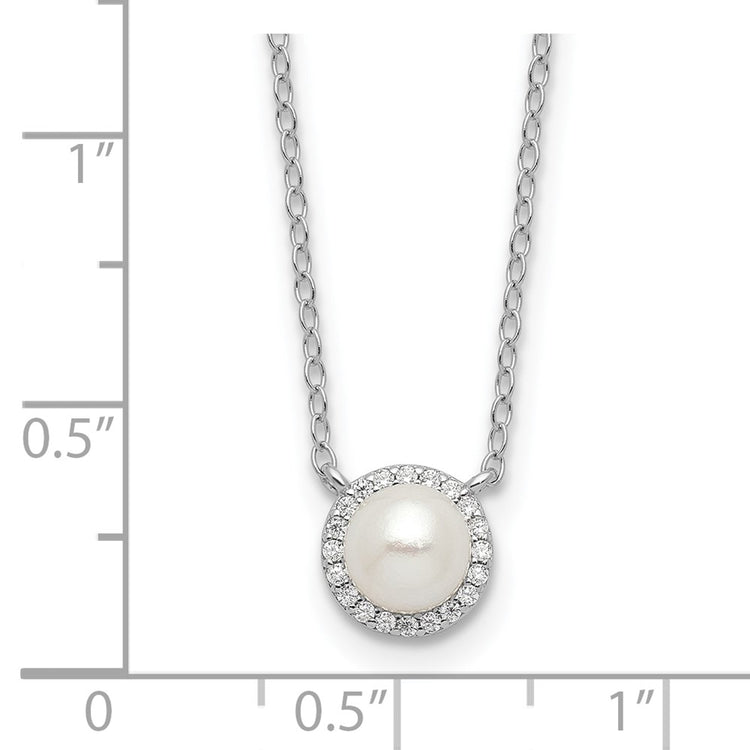 Sterling Silver Halo Pearl & CZ Necklace 18-19" – Cheryl M - view 4