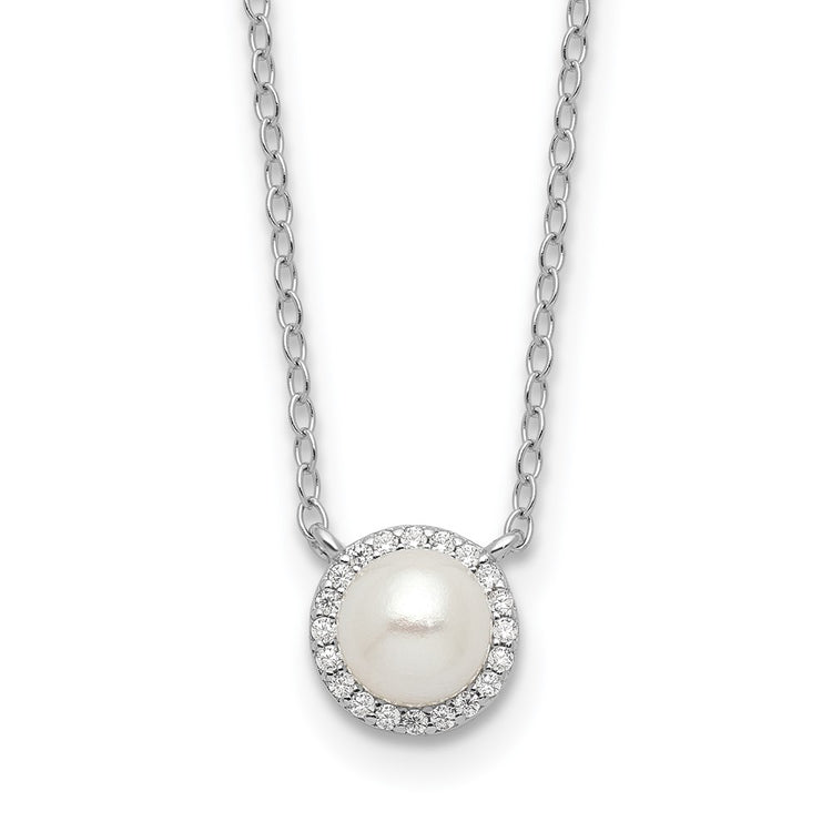 Sterling Silver Cheryl M Freshwater Pearl & Cubic Zirconia Pearl Tennis Necklace - Hypoallergenic Sterling Silver Pearl Tennis Necklaces for Women - S