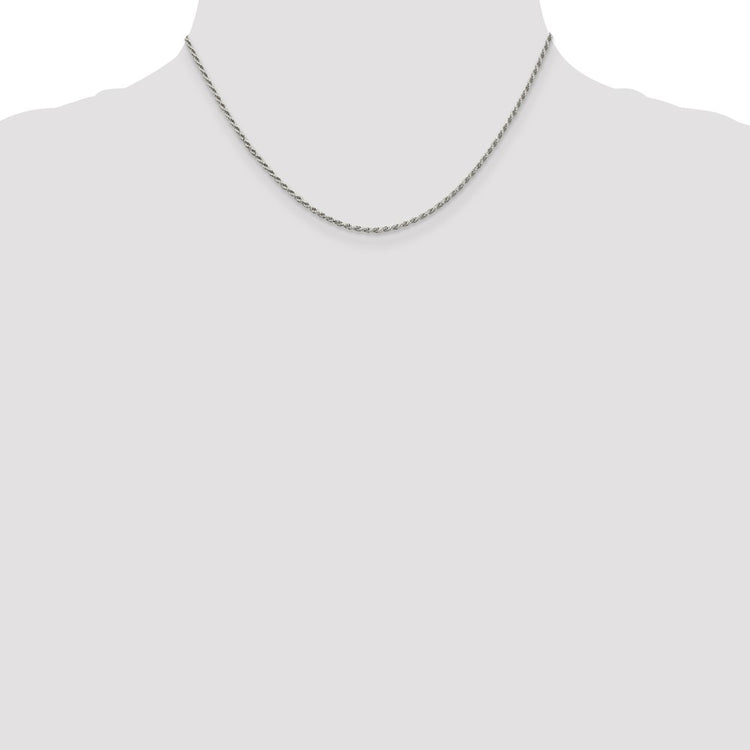 Sterling Silver 1.7MM Diamond-cut Rope Chain Necklace Womens 16-24 Inch