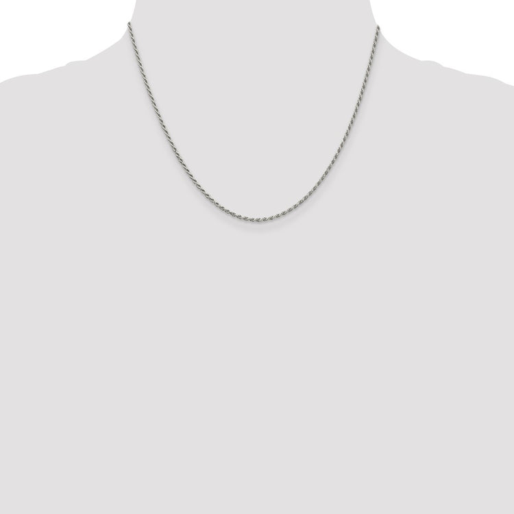 Sterling Silver Rhodium-plated 1.7mm Diamond-cut Rope Chain