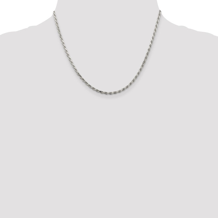 Sterling Silver 2.5MM Diamond-cut Rope Chain Necklace Womens 18-24 Inch