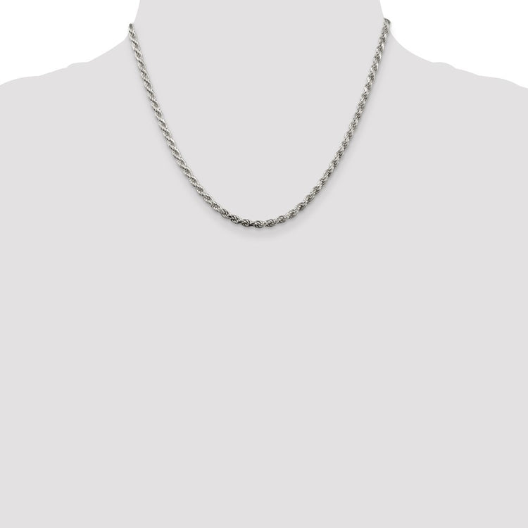 Sterling Silver 3.2MM Diamond-cut Rope Chain Necklace Womens 18-24 Inch