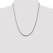 Sterling Silver Rhodium-plated 3.2mm Diamond-cut Rope Chain