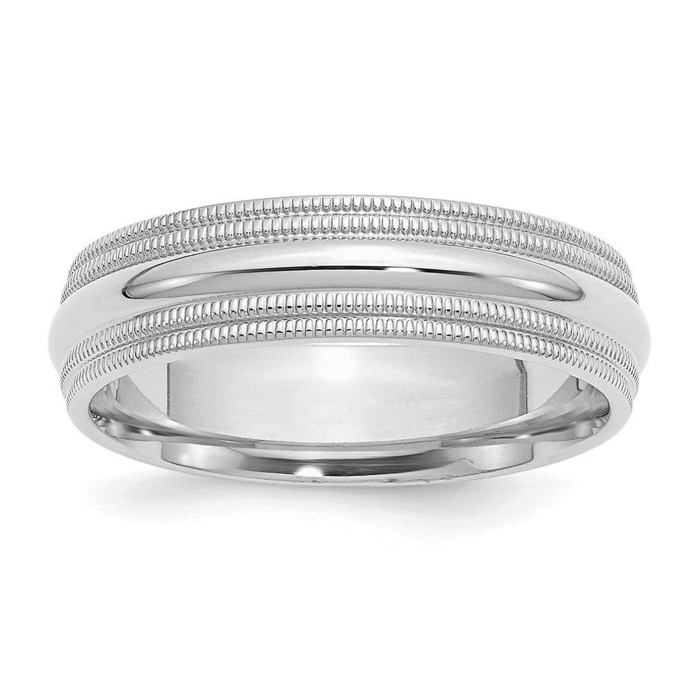 Sterling Silver Rhodium 6mm Comfort Fit Double Milgrain