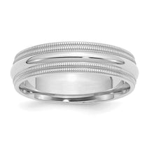 Sterling Silver Rhodium 6mm Comfort Fit Double Milgrain