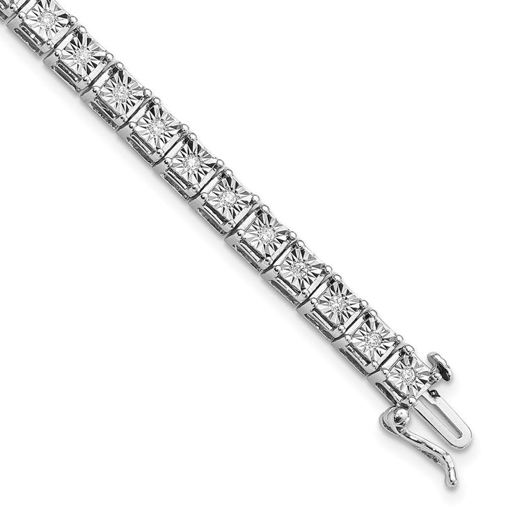 Sterling Silver Rhodium-Plated 4.5MM Diamond Bracelet Womens 7 Inch