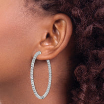 Sterling Shimmer Sterling Silver Rhodium-plated 100 Stone 1.9mm CZ In and Out Round Hinged Hoop Earrings
