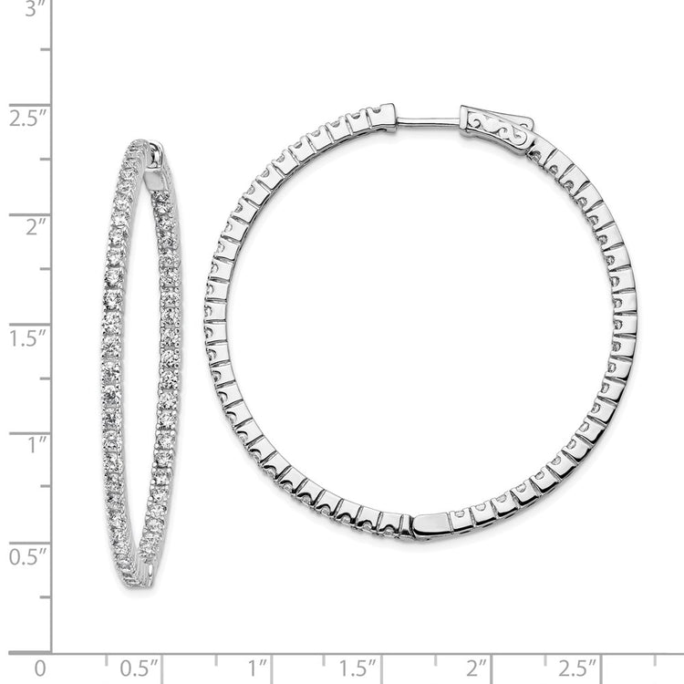 Sterling Shimmer Sterling Silver Rhodium-plated 100 Stone 1.9mm CZ In and Out Round Hinged Hoop Earrings