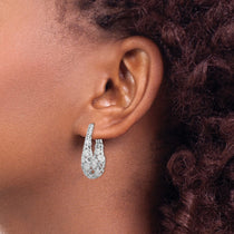 Sterling Shimmer Sterling Silver Rhodium-plated 162 Stone Accent Pav 1.1mm-1.5mm CZ Oval Hinged Hoop Earrings