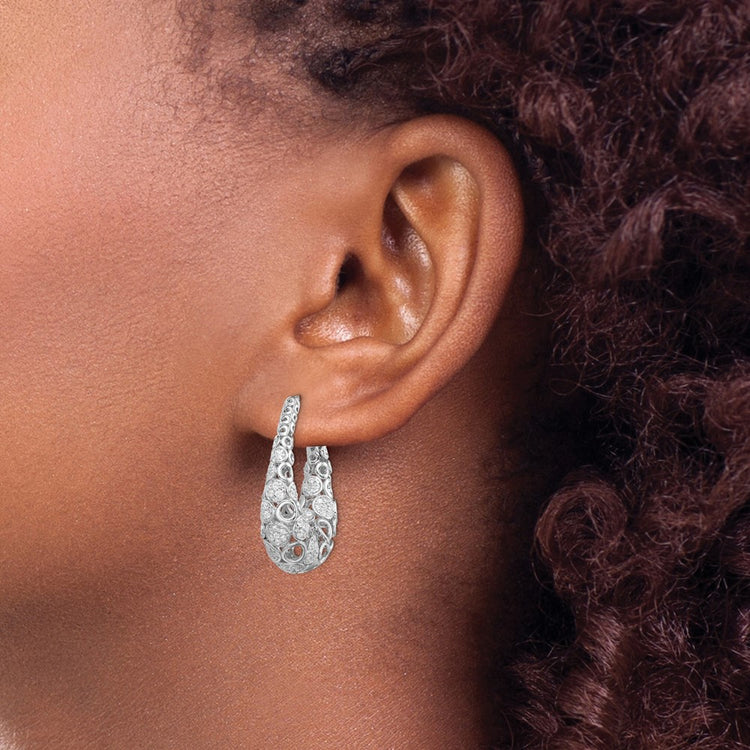 Sterling Shimmer Sterling Silver Rhodium-plated 162 Stone Accent Pav 1.1mm-1.5mm CZ Oval Hinged Hoop Earrings