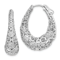 Sterling Shimmer Sterling Silver Rhodium-plated 162 Stone Accent Pav 1.1mm-1.5mm CZ Oval Hinged Hoop Earrings