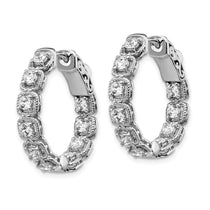 Sterling Shimmer Sterling Silver Rhodium-plated 20 Stone 2.5mm CZ In and Out Oval Hinged Hoop Earrings