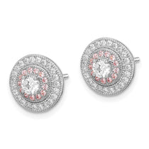 Sterling Silver Rhodium & Rose Gold-plated Pav CZ Circle Post Earrings