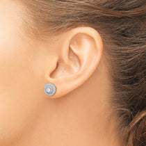 Sterling Silver Rhodium & Rose Gold-plated Pav CZ Circle Post Earrings