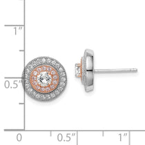 Sterling Silver Rhodium & Rose Gold-plated Pav CZ Circle Post Earrings
