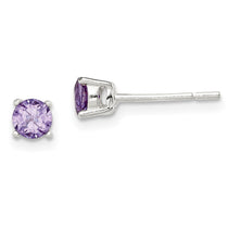 Sterling Silver 4mm Purple & White Cubic Zirconia Stud Earrings - Hypoallergenic Sterling Silver Stud Earrings for Women - Simulated Diamond CZ Earrin