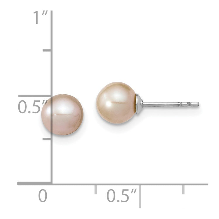 Sterling Silver Rhodium-plated 6-7mm White Round Freshwater Cultured Pearl Post Earrings