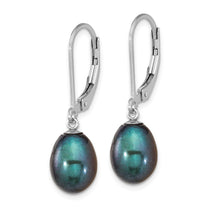 Sterling Silver Black Freshwater Pearl Teardrop Dangle Earrings 7-8mm - view 2