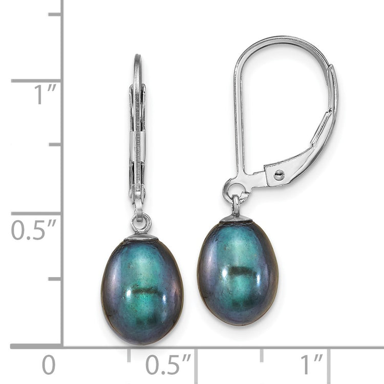 Sterling Silver Black Freshwater Pearl Teardrop Dangle Earrings 7-8mm - view 4