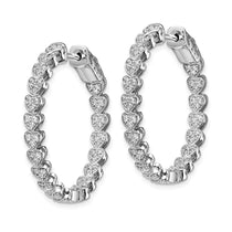 Sterling Shimmer Sterling Silver Rhodium-plated 120 Stone Heart Shaped 1.2mm CZ In and Out Round Hinged Hoop Earrings
