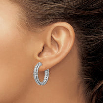 Sterling Shimmer Sterling Silver Rhodium-plated 170 Stone CZ In and Out Round Hinged Hoop Earrings