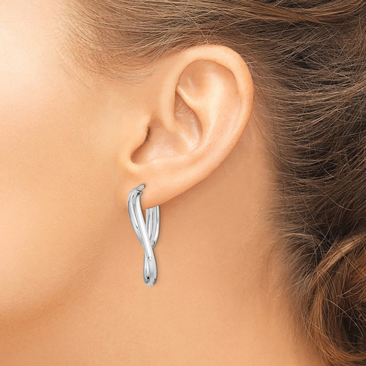 Sterling Silver Rhodium-plated Twisted Double Oval Hoop Earrings